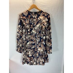 NEW En Saison Leighton long sleeve Mini Dress Blue floral ruffled fit/flare sz M